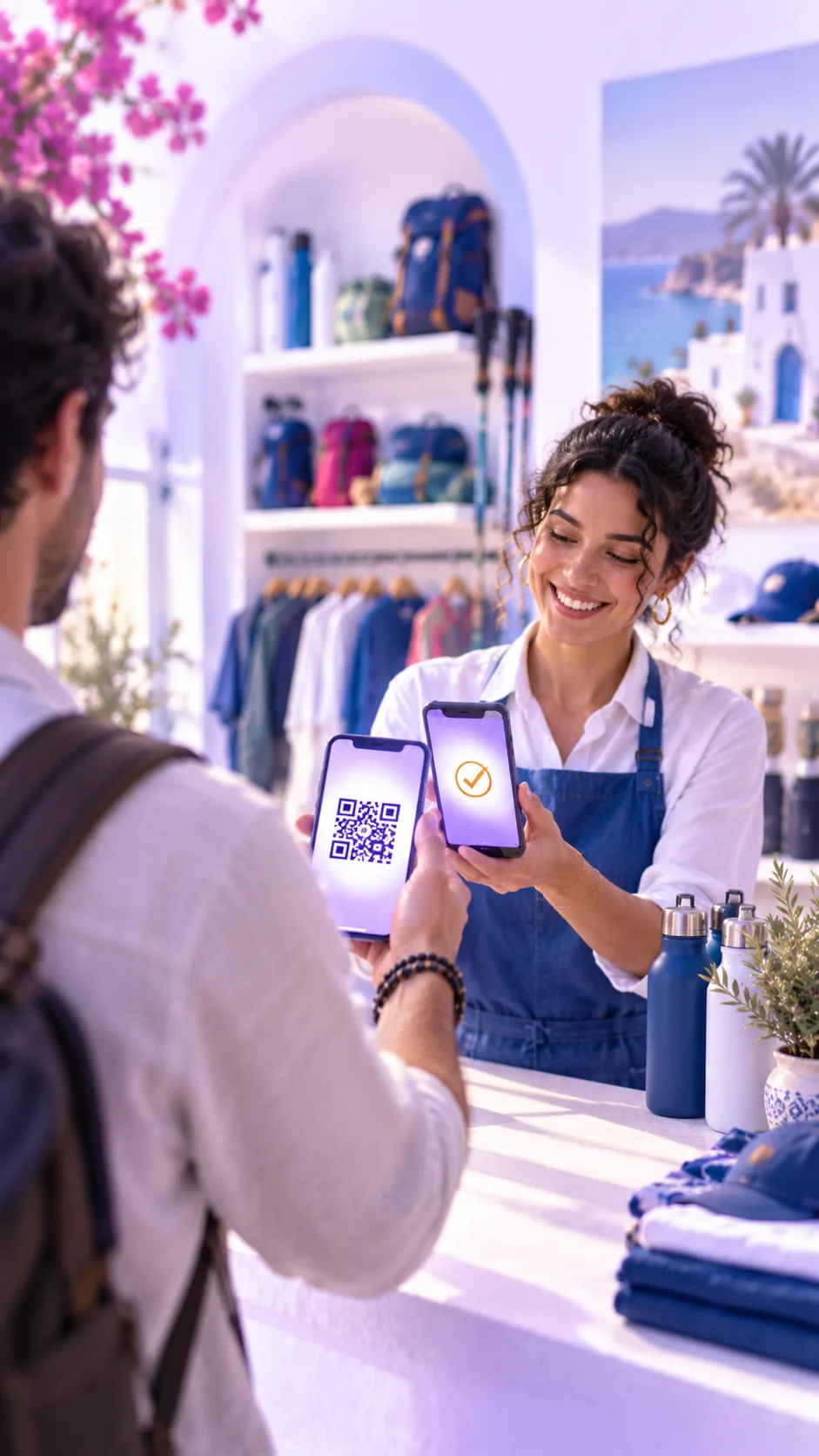 Un client fait scanner son QR code chez un partenaire